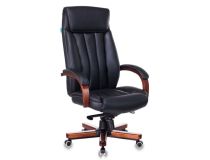 T-9922WALNUT/BLACK Кресло руководителя БЮРОКРАТ T-9922WALNUT, на колесиках, кожа, черный