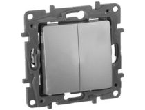 Legrand 672412 ETIKA Переключатель двухклавишный алюминий автоматические зажимы 10AX (672412)