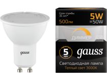 GAUSS 101506105-D Лампа светодиодная LED 5 Вт 500 Лм 3000К теплая GU10 MR16 диммируемая Black Gauss (101506105-D)