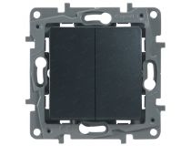 Legrand 672612 ETIKA Переключатель двухклавишный антрацит автоматические зажимы 10AX (672612)