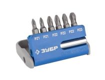 Зубр 26042-H7 Набор ЗУБР: Биты с магнитным адаптером, хромомолибд сталь S2, PZ1(2шт),PZ2(3шт),PZ3(1шт),7 пред