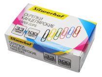 Скрепки Silwerhof 492021 металл пластиковая оболочка 33мм ассорти (упак.:100шт) картонная коробка