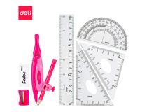 Набор для чертежей Deli EG30001 пластик в компл.:линейка/транспортир/2 угольника/карандаш/ластик/точилка/циркуль