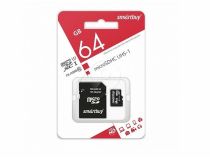Карта памяти SmartBuy microSDHC (64 GB) 10 класс + адаптер SD