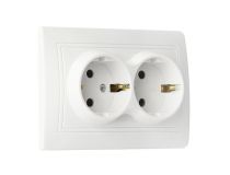 SBE-01w-16-S2-Z Розетка 2-местная с заземлением 16А белая  Венера  (SBE-01w-16-S2-Z)