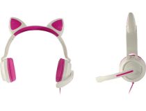 Наушники с микрофоном QUMO Cat White&pink GHS0035 (шнур 2м, с регулятором громкости) 33035 