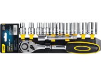 DL2012T Deli Набор торцевых ключей 12 шт Deli DL2012T 1/2 Материал: 50BV30. В набор инструментов входят: Головка серии