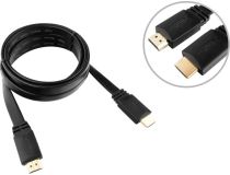 Кабель HDMI Cablexpert CC-HDMI4F-6, 1.8м, v1.4, 19M/19M, плоский кабель, черный, позол.разъемы, экран, пакет