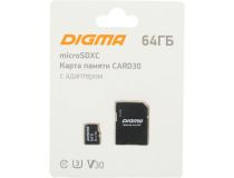 Digma DGFCA064A03 microSDXC 64Gb UHS-I U3 Class10 V30 + microSD-- SD Adapter