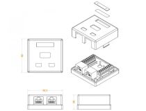 Hyperline SB1-2-8P8C-C5e-WH Розетка компьютерная RJ-45 (8P8C), категория 5e, двойная, внешняя, Dual IDC