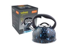 MALLONY Чайник из нерж стали LACRIMA, 2,5 л, со свистком, окрашенный (черный с синими каплями) (003979)