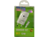 Hoco C41A White Зарядное устройство USB (Вх. AC100-240V, Вых. DC5V, 2xUSB, кабель Lightning)