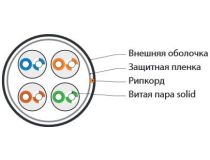 49127 Hyperline UUTP4-C5E-S24-OUT-PE-BK-100 (100 м) , неэкранированный U/UTP, категория 5e, 4 пары (24 AWG), одножильны