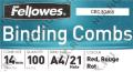 Fellowes 53468 Пластмассовые гребёнки для переплёта (Red, A4,21отв, d=14мм, уп.100шт)