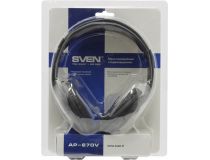 Наушники SVEN AP-670V Black (шнур 2.5м, с регулятором громкости)