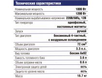 ЗУБР Профессионал ЗИГ-1200 Генератор бензиновый инверторный (1.2 кВт, 220 В ~50 Гц, 12 В, 72 см3, 3.6 л)