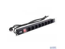 ITK PH12-8D1-P Блок силовых розеток 19 , чёрный 1U, 8 евророзеток, шнур 2м