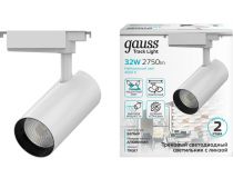 GAUSS TR087 Светильник трековый однофазный ДПО LED-32 Вт 2940 Лм 4000K IP20 белый 75х216 мм цилиндр линза 36 грд
