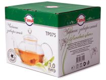 TIMA Чайник заварочный стеклянный ЛИПОВЫЙ ЦВЕТ 1000мл со стеклянным ситом TP075